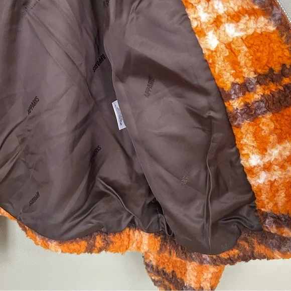 NWT apparis Francis Sherpa zip jacket plaid small orange‎ brown womens - Picture 9 of 13